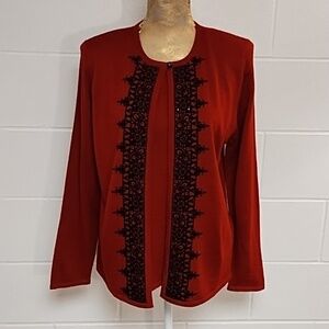 Alfred Dunner Dark Red Twofer Cardigan Shell Sweater Beaded Sequined Wool Blend